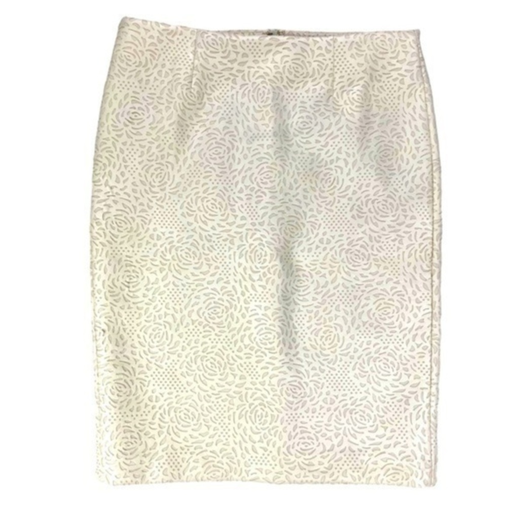 Catherine Malandrino Skirt Womens 8 Ivory White 3D Floral Laser Cut‎ Pencil Midi